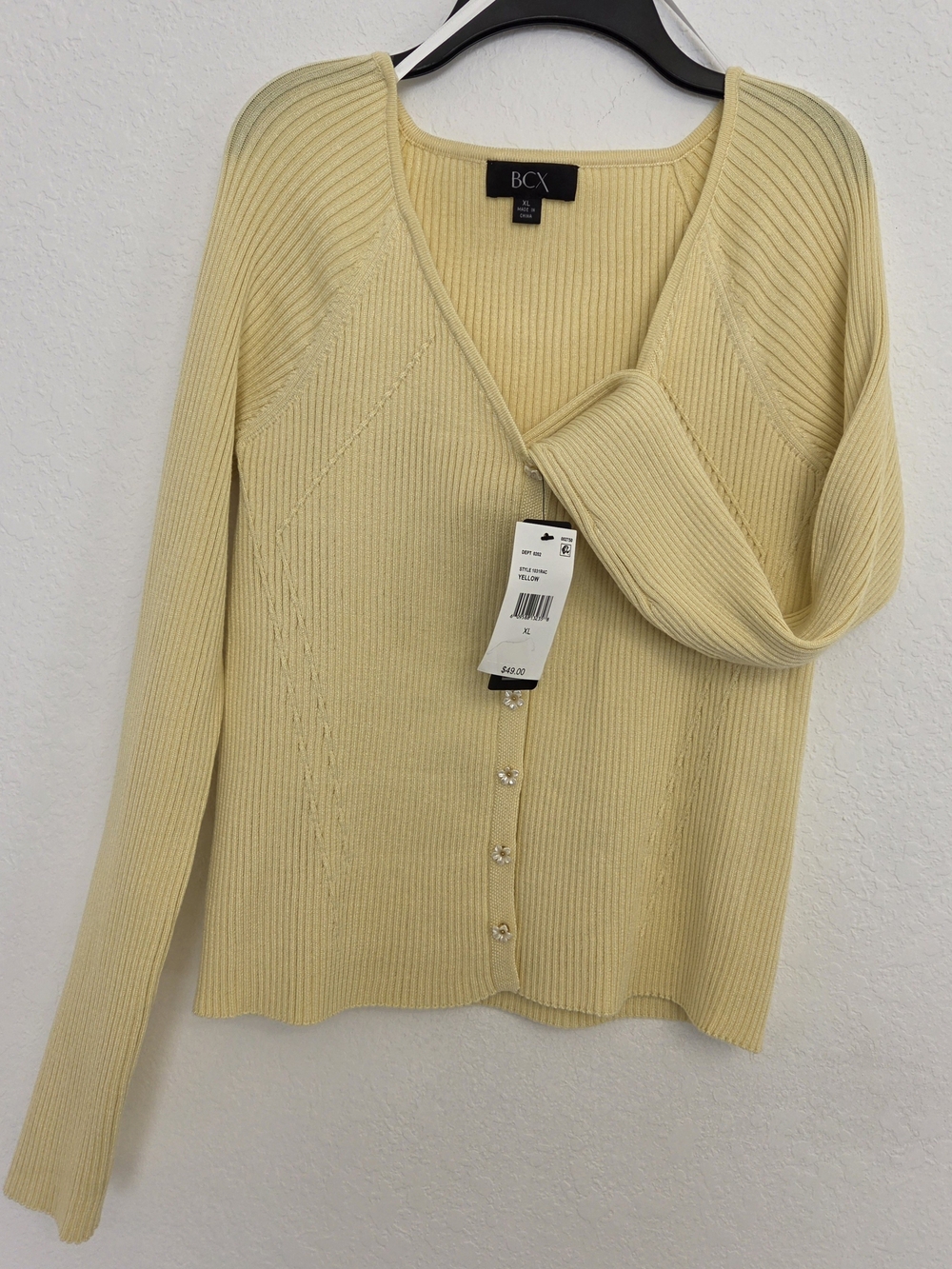 BCX Pale Yellow Ribbed Button-Front Cardigan - Picture 3 of 5